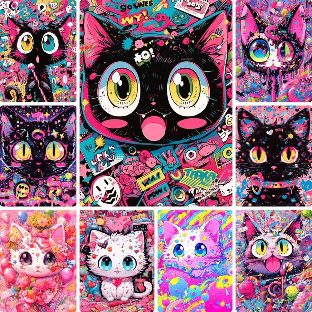 Wallpaper Art And Craft - Graffiti Art Black White Cat Colorful