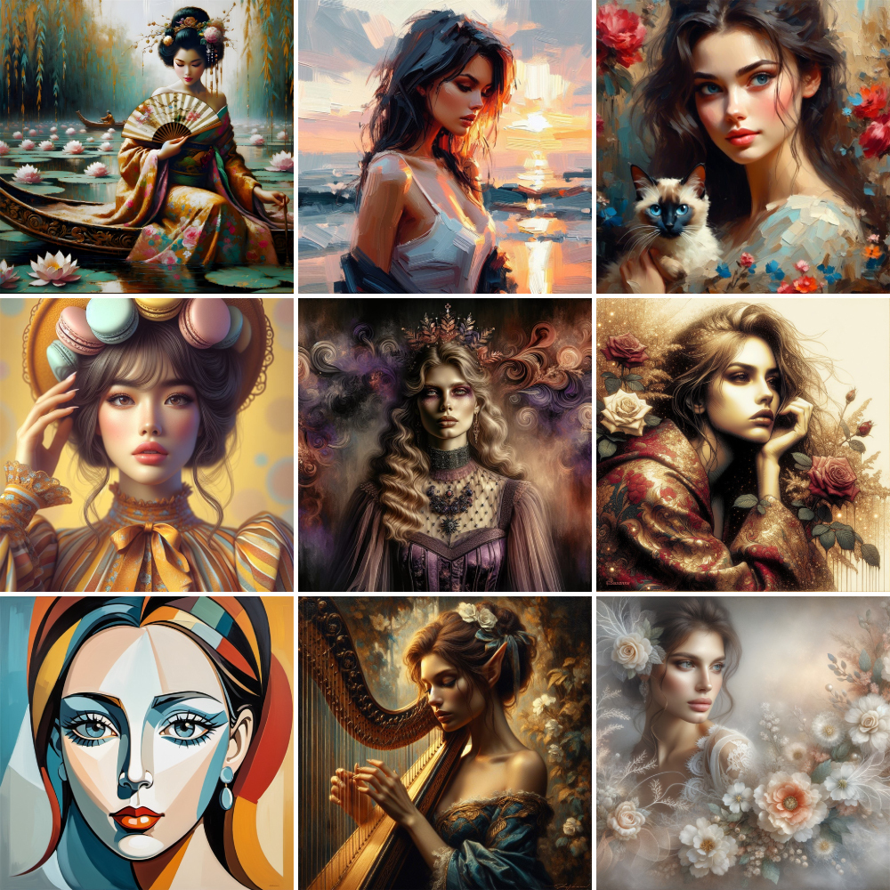 Portrait Girl Flowers Paint By - Art Craft Gift Ideas のレビューと価格