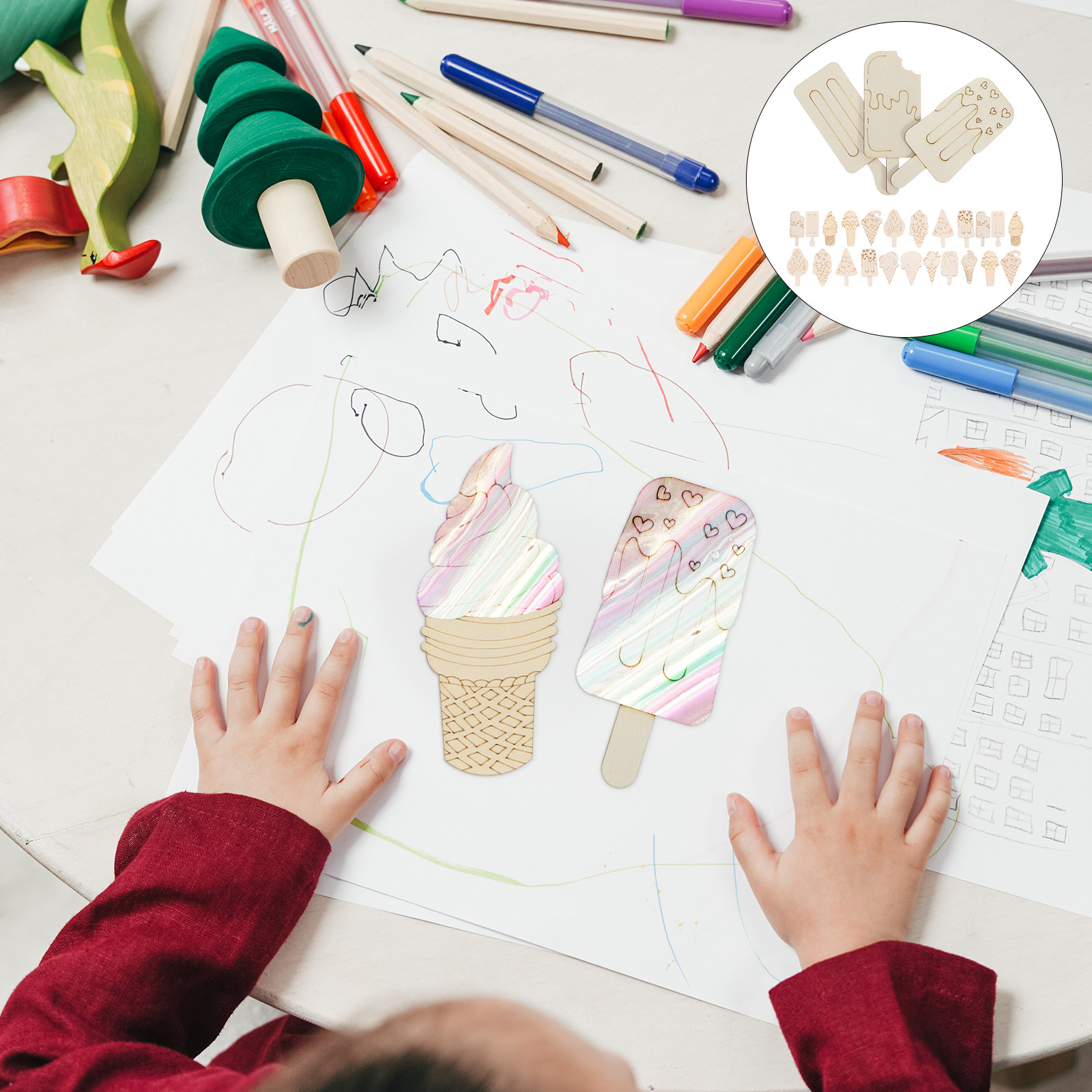 70Pcs Wooden Ice Cream Wooden  - Art Craft Ice Cream のレビューと価格