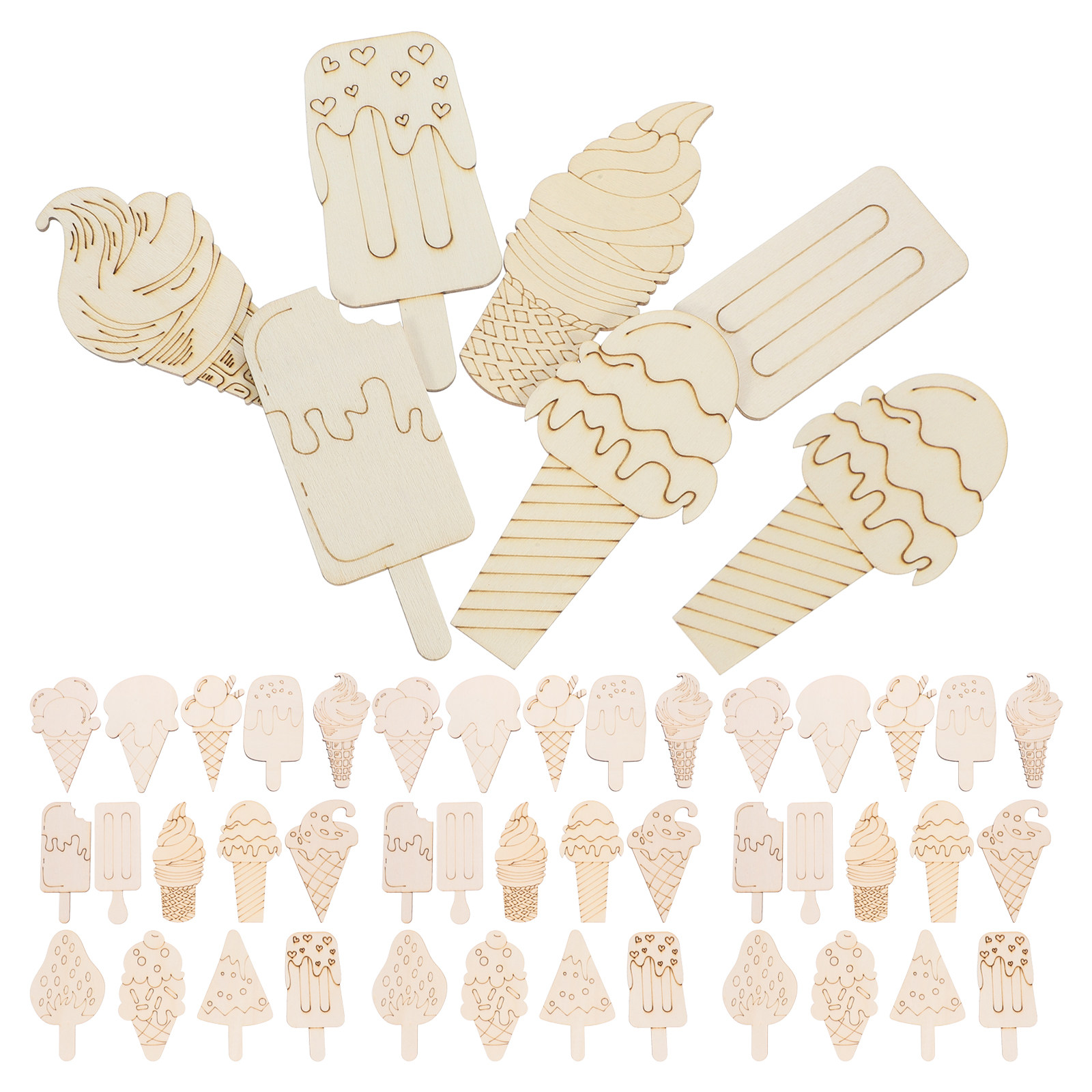 70Pcs Wooden Ice Cream Wooden  - Art Craft Ice Cream のレビューと価格