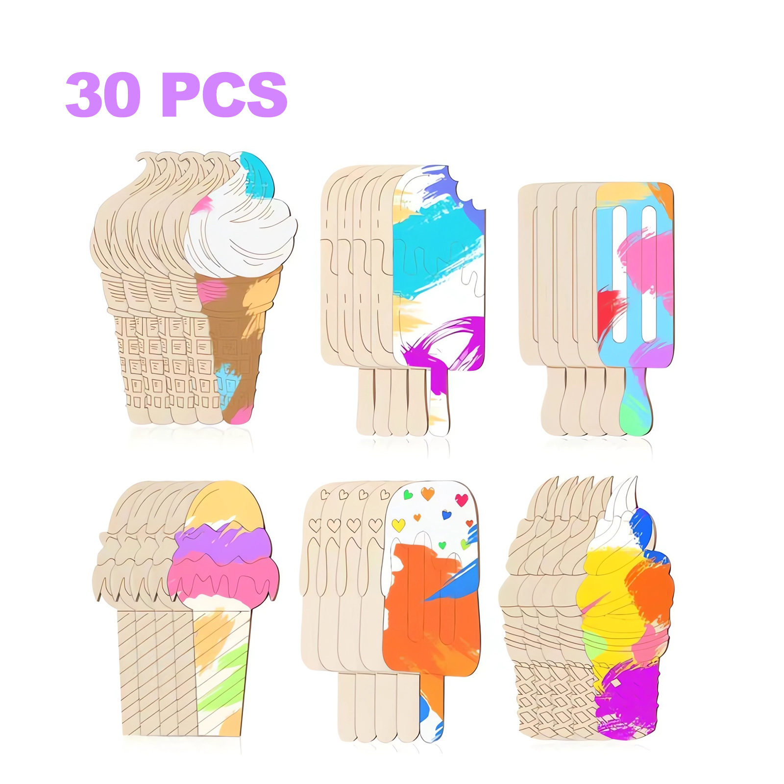 6/30pcs Ice Cream Wood Cutouts - Art Craft Ice Cream のレビューと価格